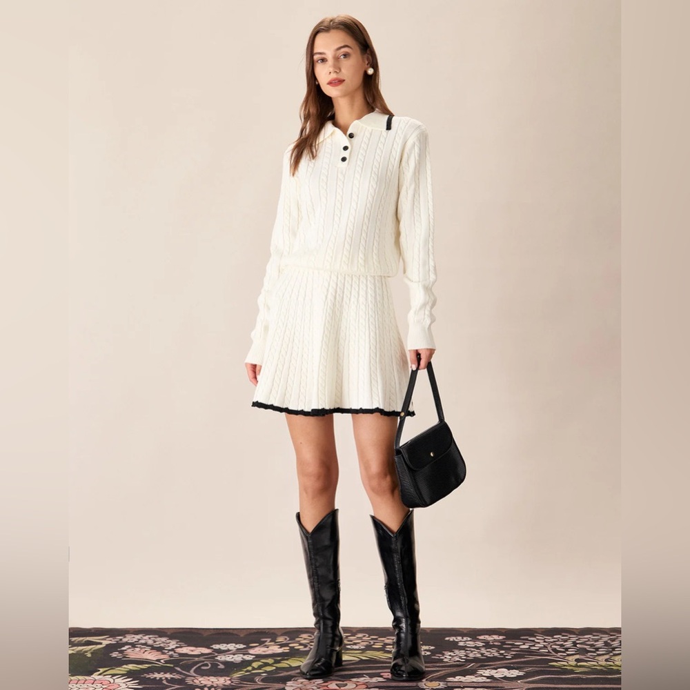 Rihoas White Cable Knit Sweater and Skirt Set - Picture 3 of 10